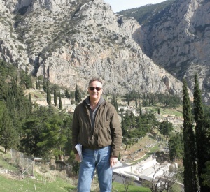 Passage at Delphi author AK Patch, doing book research on location in Greece