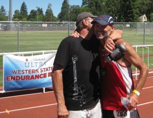 What it's all about – the Nichols brothers, moments after Dave crossed the finish line. A very touching moment.