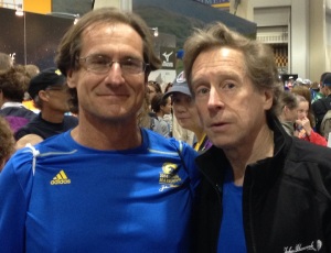 The King and I: With Bill Rodgers at 2014 Boston Marathon, after he gave me his invitational entry so I could run the most important Boston ever.